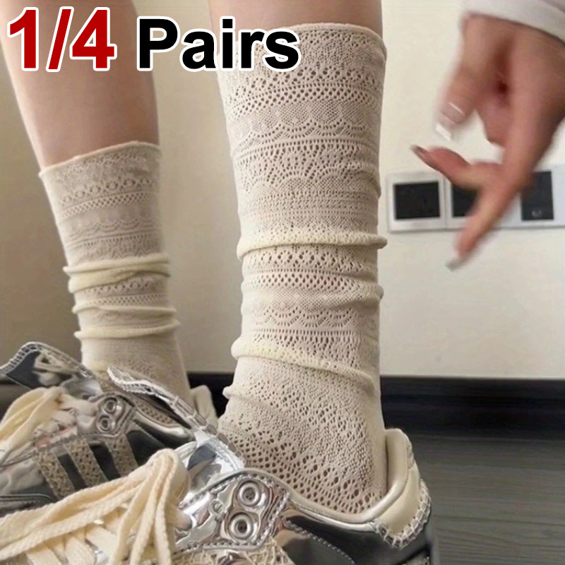Knee High Sock Women - 1/4 Pairs Women Lace Trimmed Knee