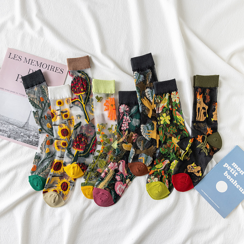 1/4 Pairs Retro Flower Women G - Silk Sock Bamboo avis et prix