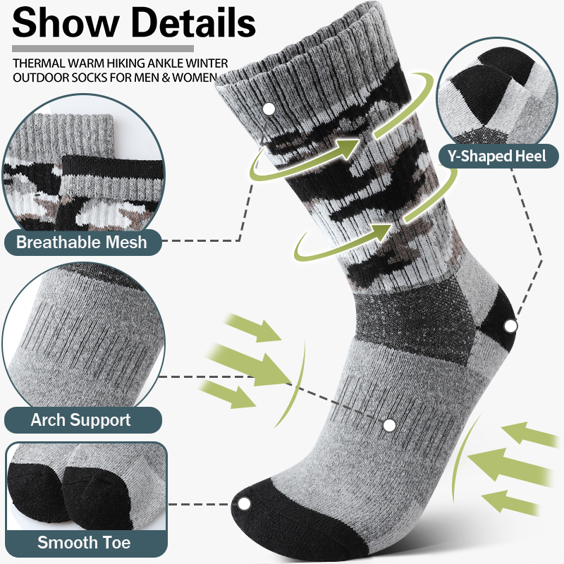 4Pairs Thick Gray Camouflage S - Wool Hiking Sock avis et prix