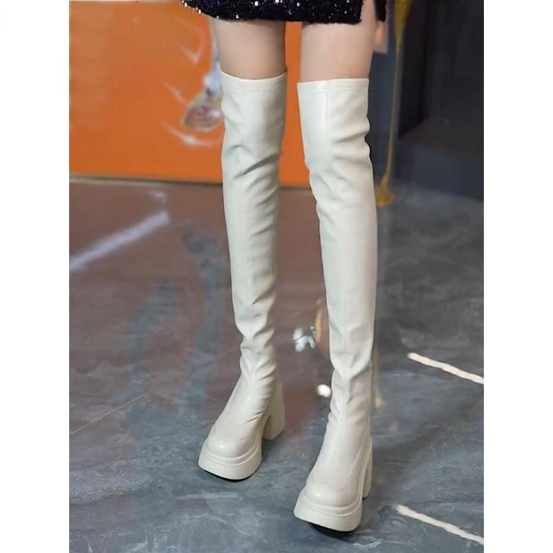 Round toe thick soled high-hee - Knee High Sock Women avis et prix