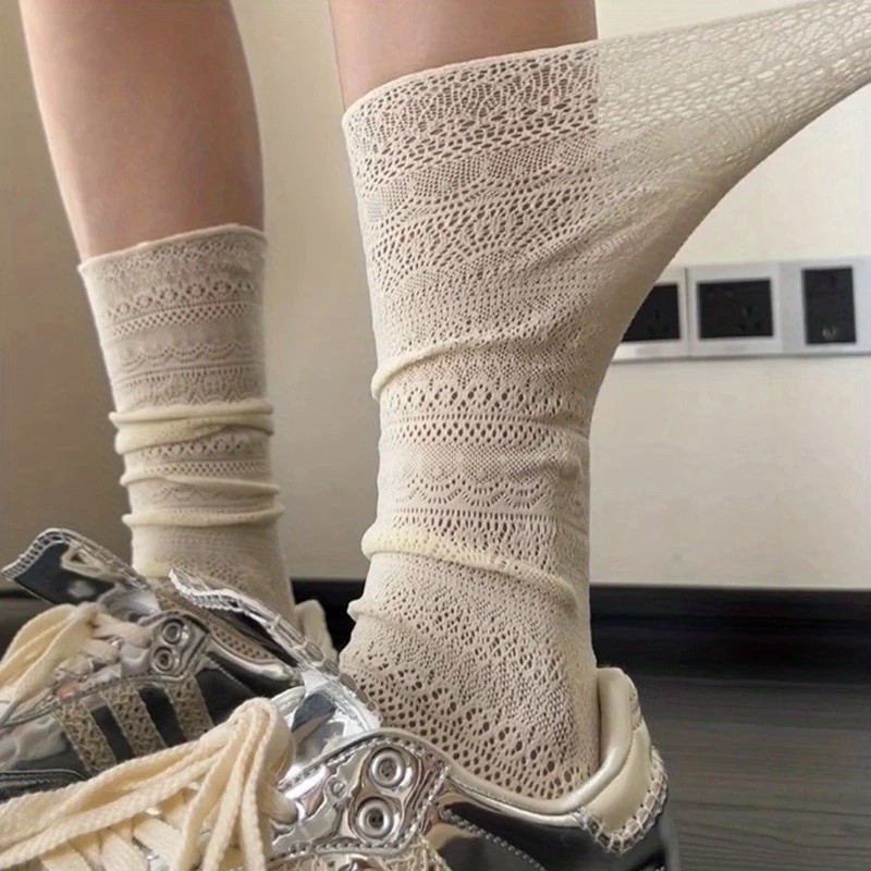 1/4 Pairs Women Lace Trimmed K - Knee High Sock Women avis et prix