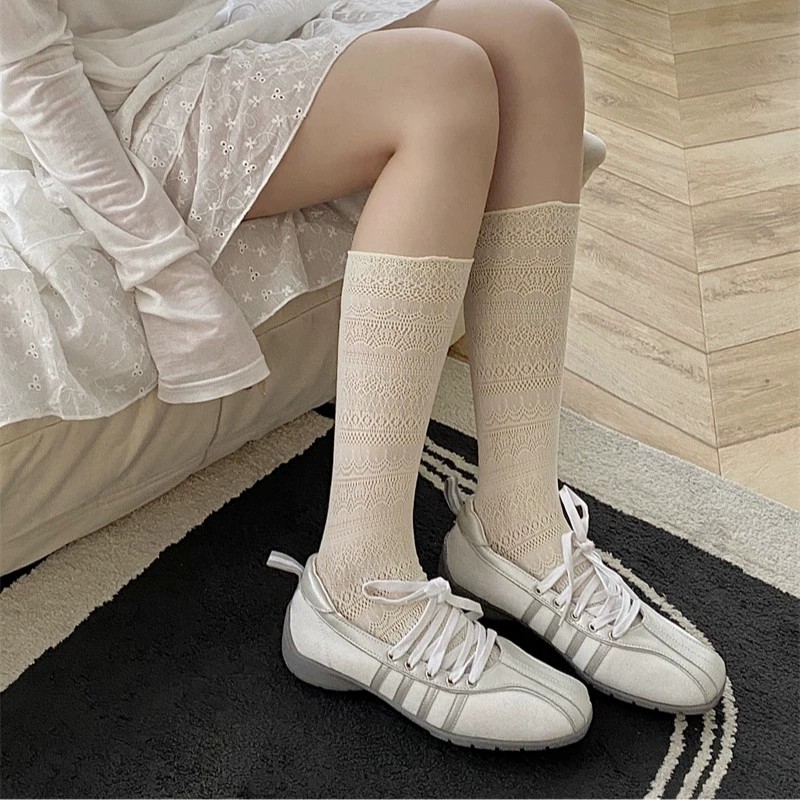 1/4 Pairs Women Lace Trimmed K - Knee High Sock Women avis et prix