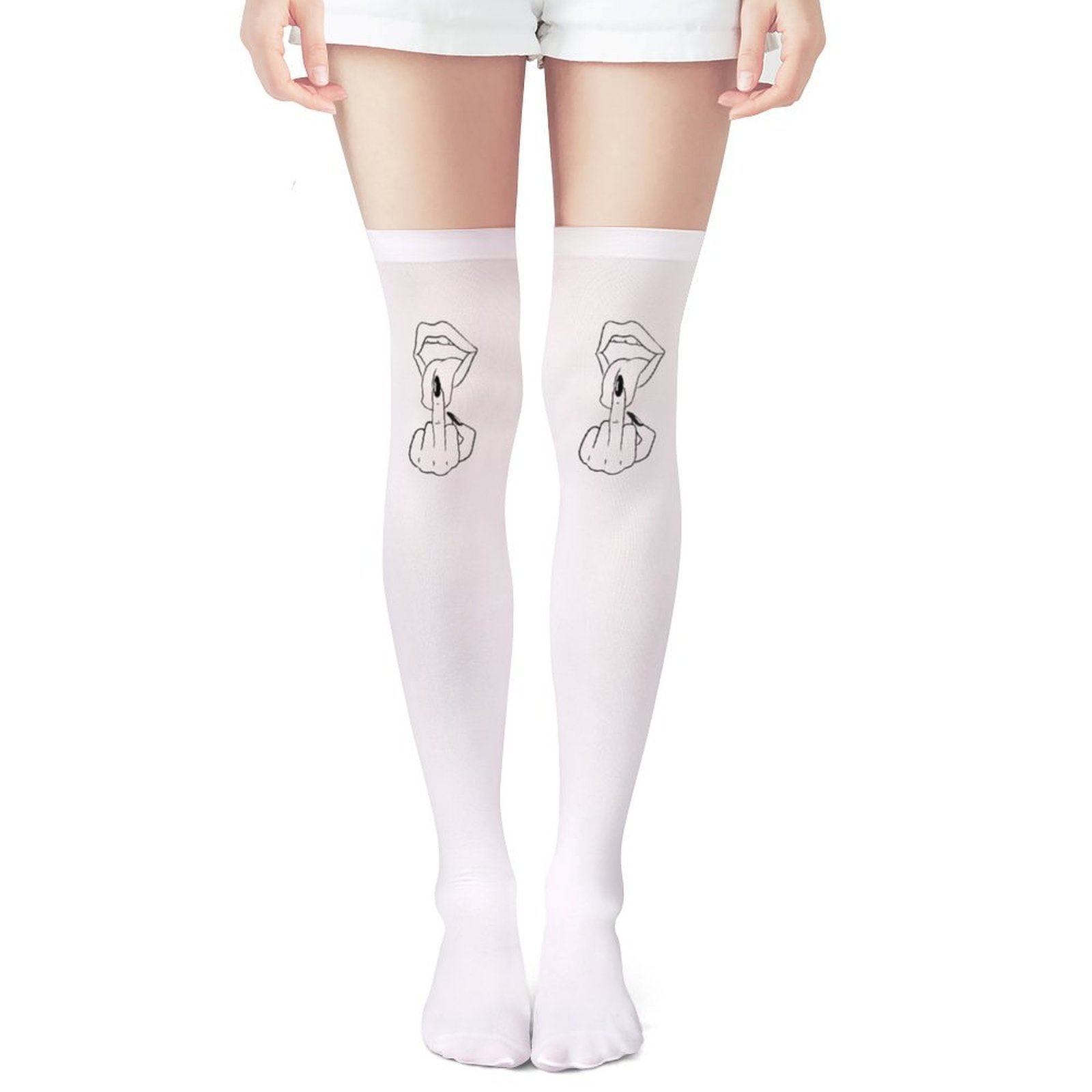Ladies' white middle finger, r - Knee High Sock Women avis et prix