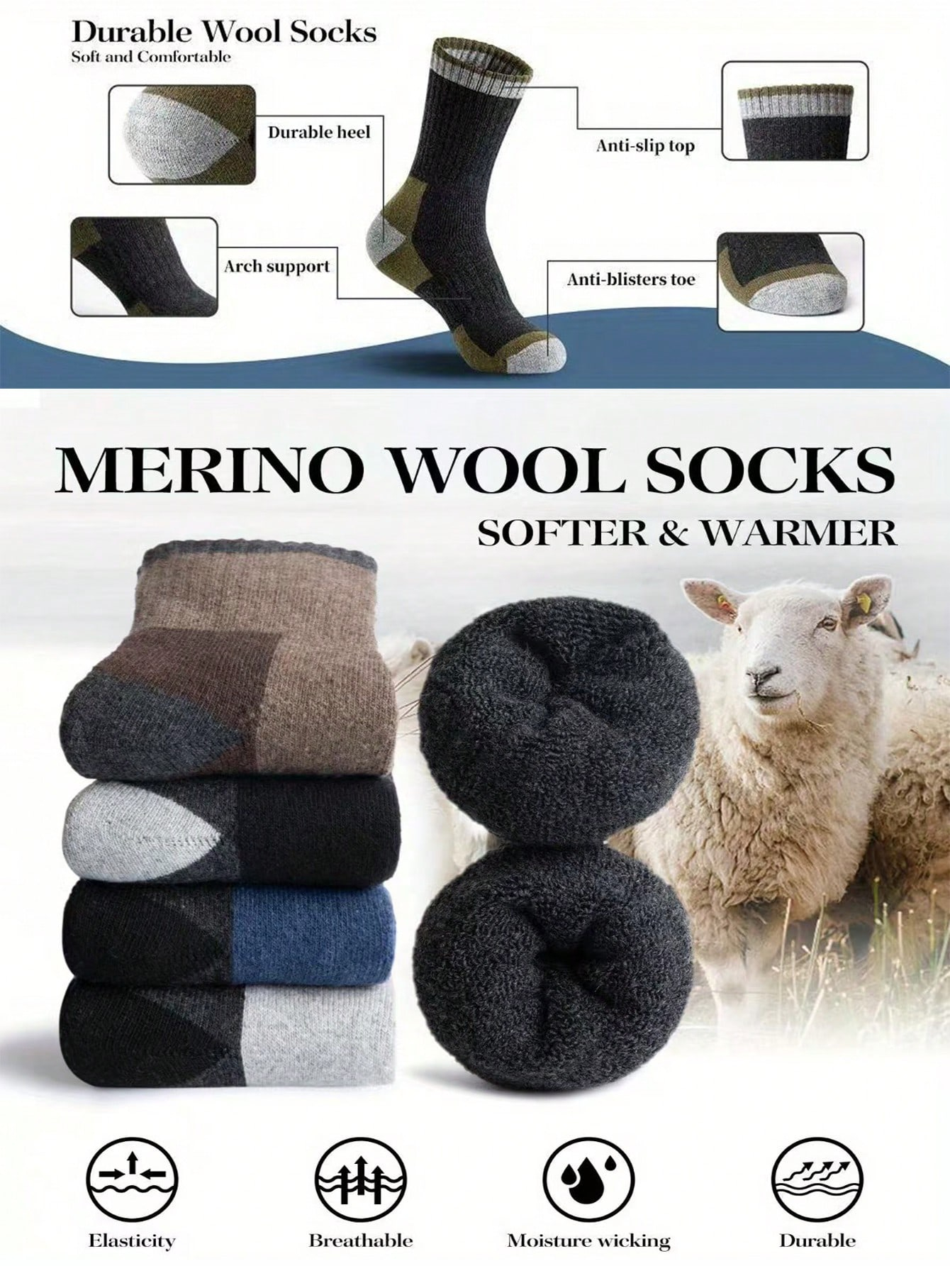 Men’s Thick Crew Socks 5-Pack, - Cotton Crew Sock Pack avis et prix