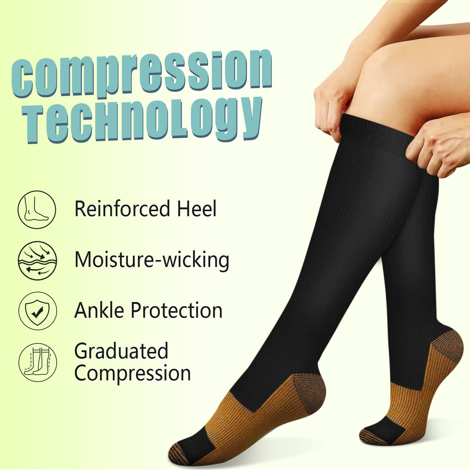 6 Pairs Solid Color Copper Com - Compression Sock Medical avis et prix